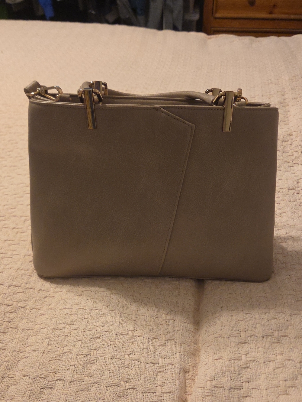 KouLi Buir Versatile Taupe Shoulder Bag with Gold Hardware
